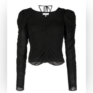 Frame Gathered Keyhole Tie Neck Long Sleeve Top Black Size  XL